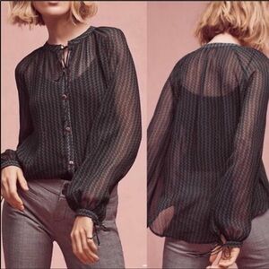 Anthropologie Maeve Della Sheer Chevron Button Top